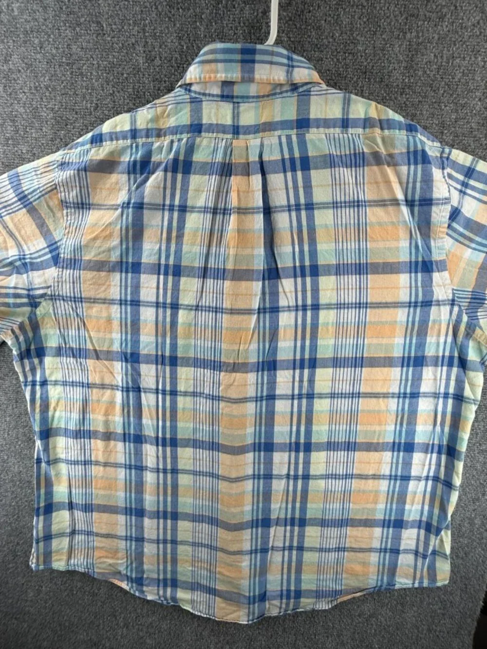 Brooks Brothers Beige Blue Plaid Button-Down 2XL Short Sleeve Regent Cotton Mens